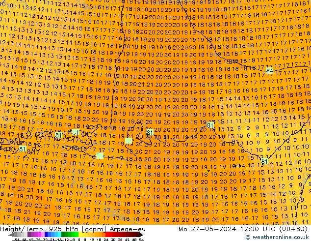 Height/Temp. 925 hPa Arpege-eu  27.05.2024 12 UTC