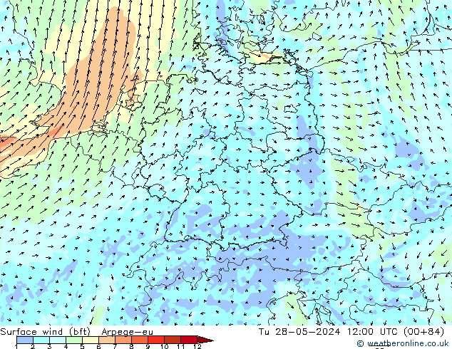 Bodenwind (bft) Arpege-eu Di 28.05.2024 12 UTC