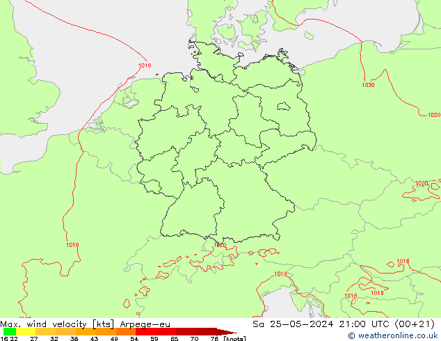 Windböen Arpege-eu Sa 25.05.2024 21 UTC