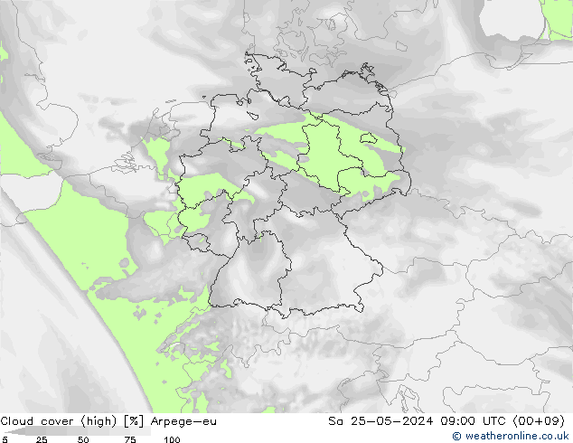 vysoký oblak Arpege-eu So 25.05.2024 09 UTC