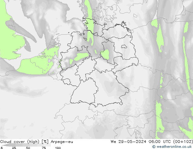 Wolken (hohe) Arpege-eu Mi 29.05.2024 06 UTC