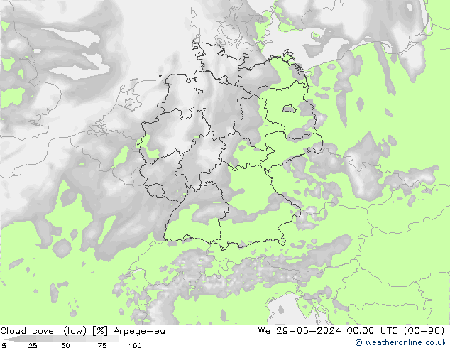 nuvens (baixo) Arpege-eu Qua 29.05.2024 00 UTC