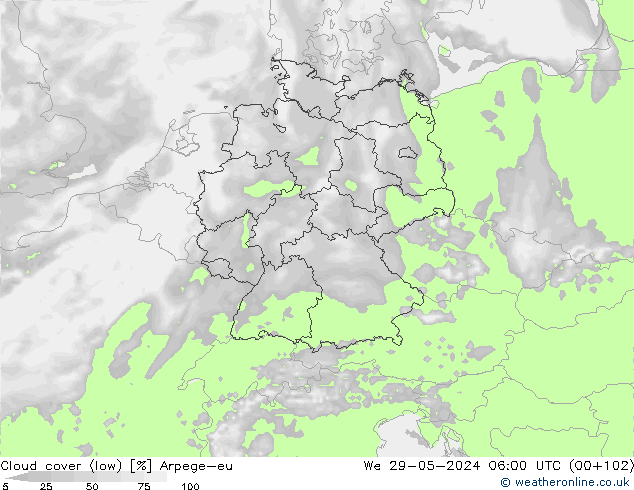 Nuages (bas) Arpege-eu mer 29.05.2024 06 UTC