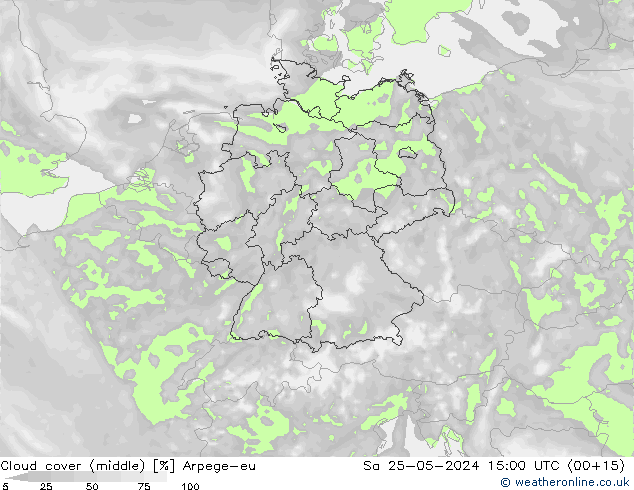 Cloud cover (middle) Arpege-eu Sa 25.05.2024 15 UTC