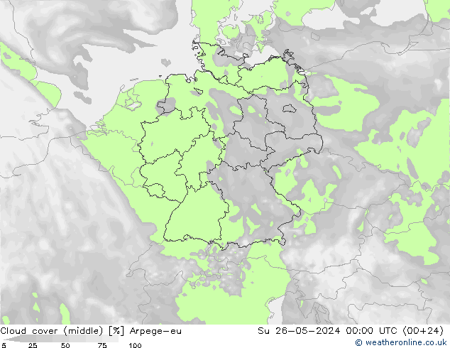 Cloud cover (middle) Arpege-eu Su 26.05.2024 00 UTC