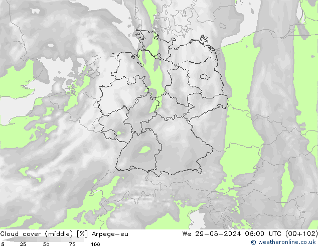 nuvens (médio) Arpege-eu Qua 29.05.2024 06 UTC