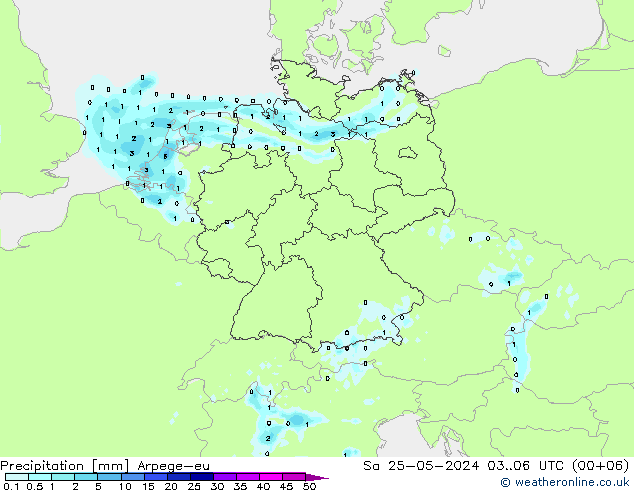 Precipitación Arpege-eu sáb 25.05.2024 06 UTC