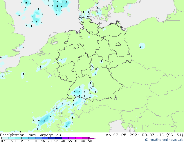 Srážky Arpege-eu Po 27.05.2024 03 UTC