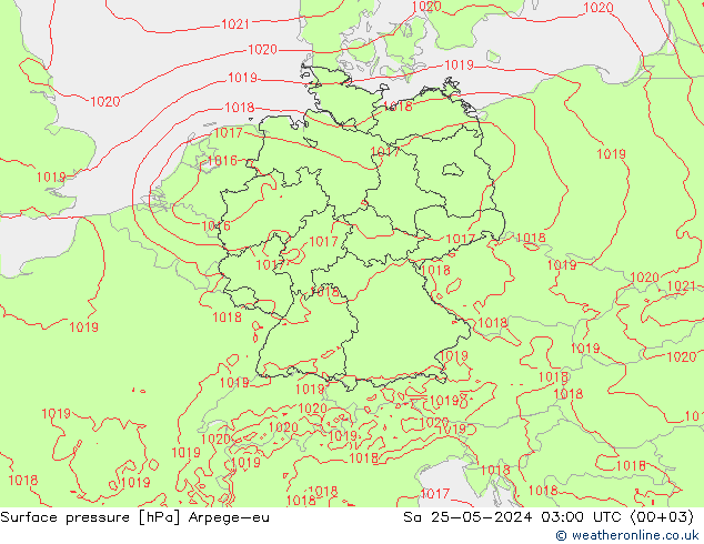 地面气压 Arpege-eu 星期六 25.05.2024 03 UTC