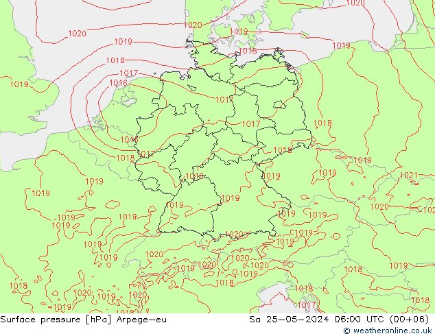 地面气压 Arpege-eu 星期六 25.05.2024 06 UTC