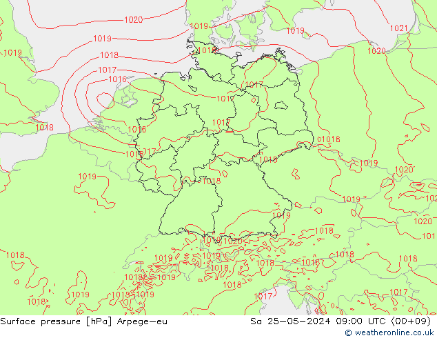 Surface pressure Arpege-eu Sa 25.05.2024 09 UTC