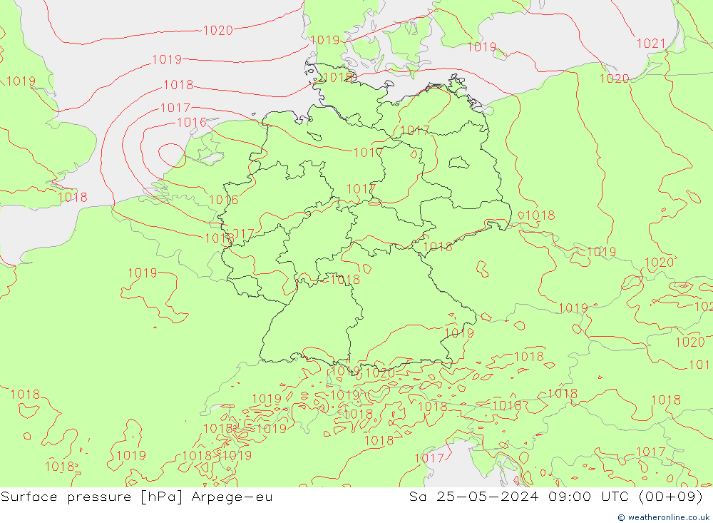 приземное давление Arpege-eu сб 25.05.2024 09 UTC