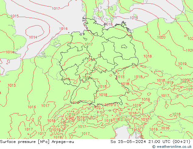 Pressione al suolo Arpege-eu sab 25.05.2024 21 UTC