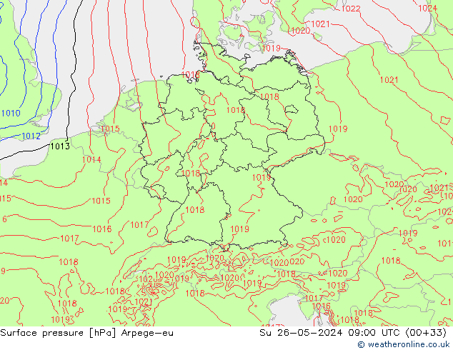 Atmosférický tlak Arpege-eu Ne 26.05.2024 09 UTC