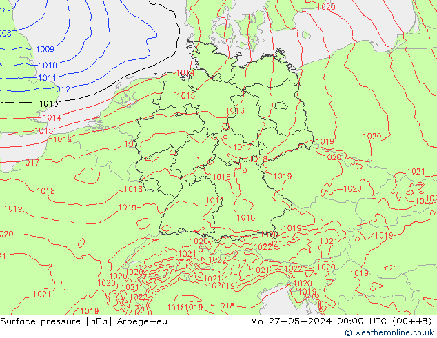 Surface pressure Arpege-eu Mo 27.05.2024 00 UTC