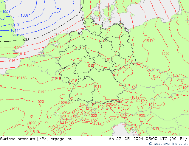 Pressione al suolo Arpege-eu lun 27.05.2024 03 UTC