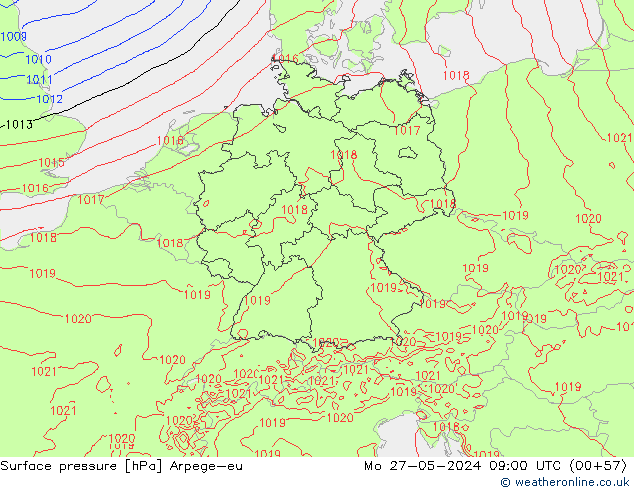 Surface pressure Arpege-eu Mo 27.05.2024 09 UTC