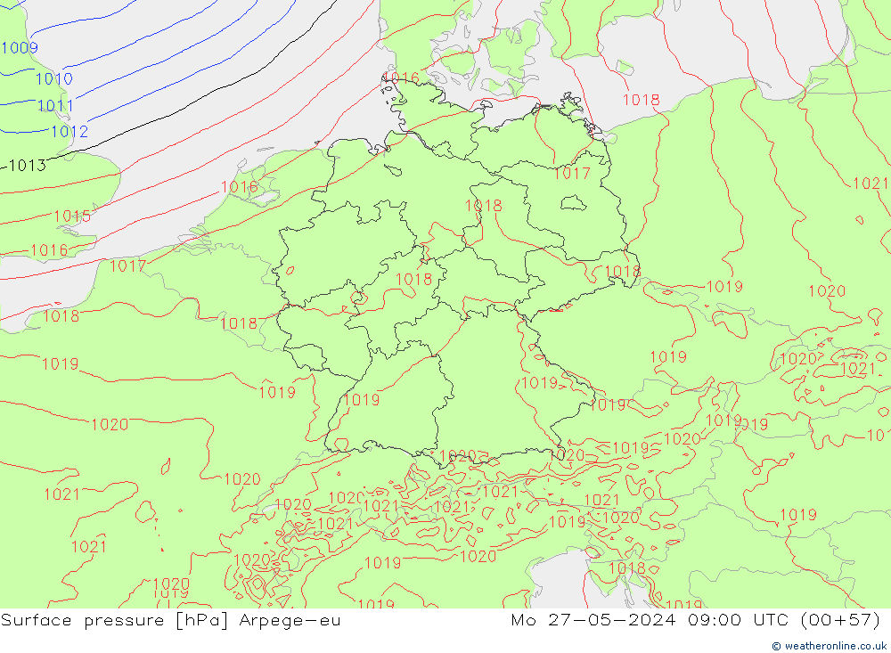 Surface pressure Arpege-eu Mo 27.05.2024 09 UTC