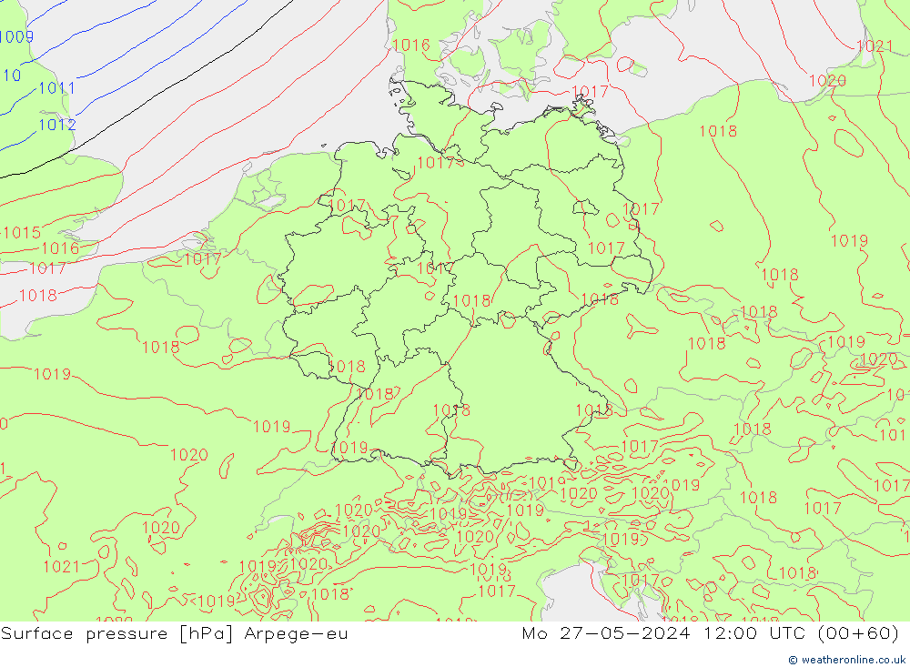 Pressione al suolo Arpege-eu lun 27.05.2024 12 UTC