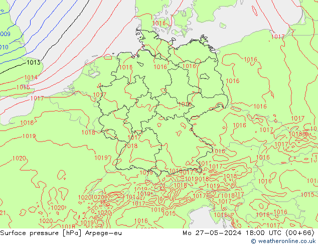 Surface pressure Arpege-eu Mo 27.05.2024 18 UTC