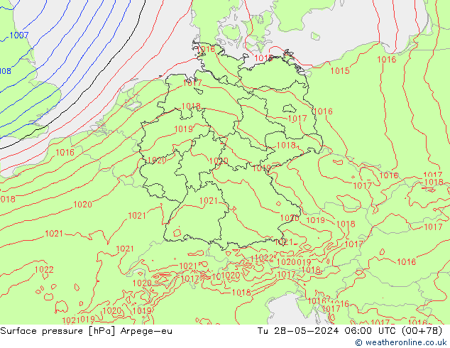 Atmosférický tlak Arpege-eu Út 28.05.2024 06 UTC