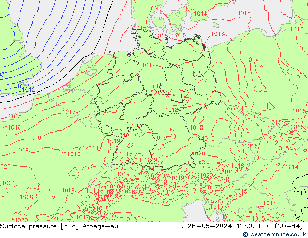 Surface pressure Arpege-eu Tu 28.05.2024 12 UTC