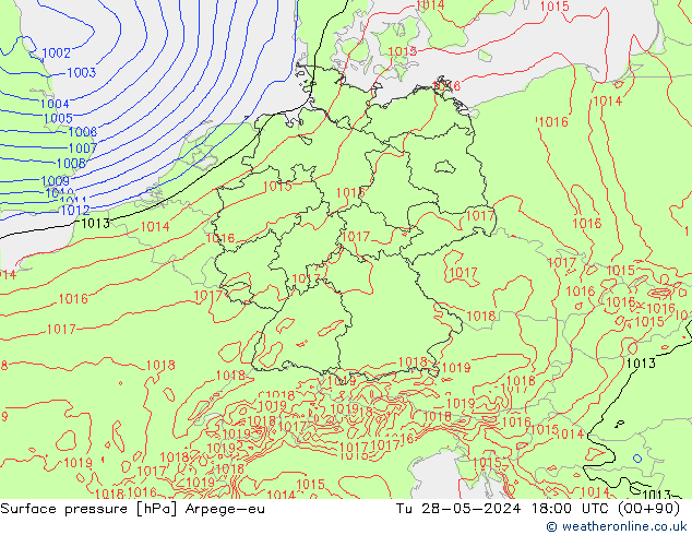 Surface pressure Arpege-eu Tu 28.05.2024 18 UTC