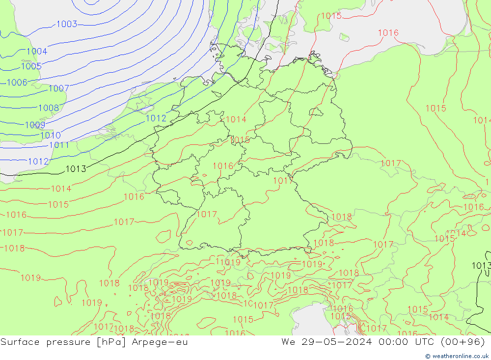 Luchtdruk (Grond) Arpege-eu wo 29.05.2024 00 UTC