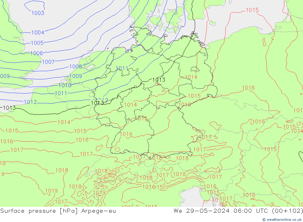 Luchtdruk (Grond) Arpege-eu wo 29.05.2024 06 UTC