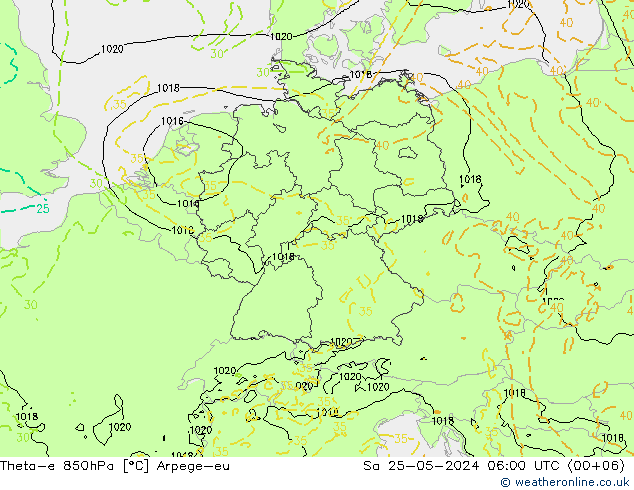 Theta-e 850гПа Arpege-eu сб 25.05.2024 06 UTC