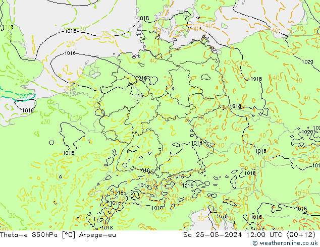 Theta-e 850hPa Arpege-eu za 25.05.2024 12 UTC