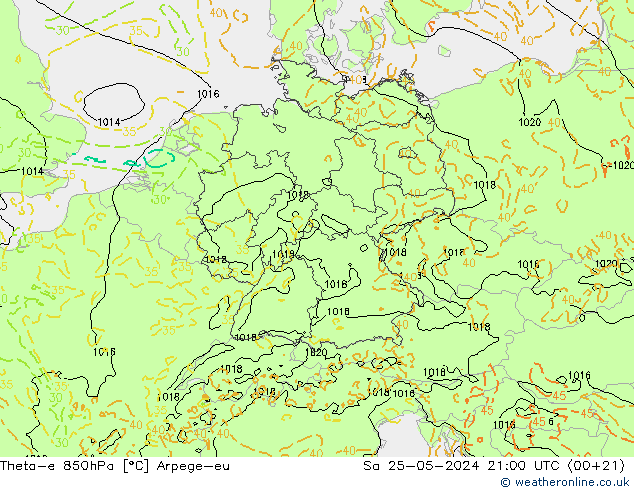 Theta-e 850hPa Arpege-eu Cts 25.05.2024 21 UTC