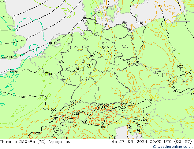 Theta-e 850hPa Arpege-eu Seg 27.05.2024 09 UTC