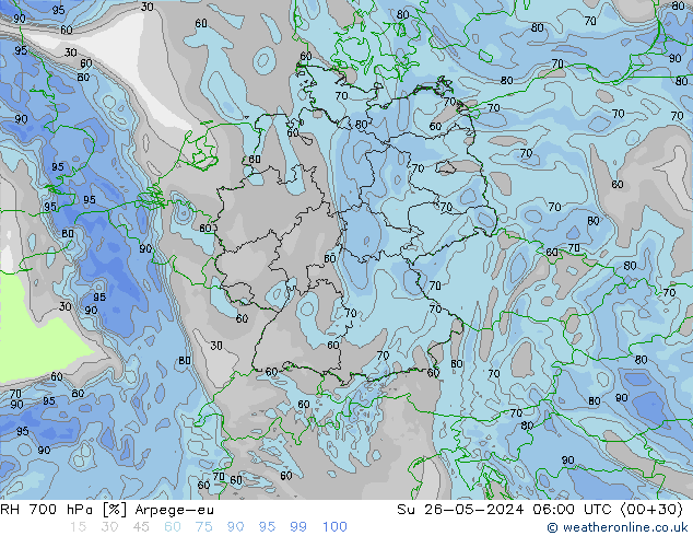 RH 700 hPa Arpege-eu nie. 26.05.2024 06 UTC