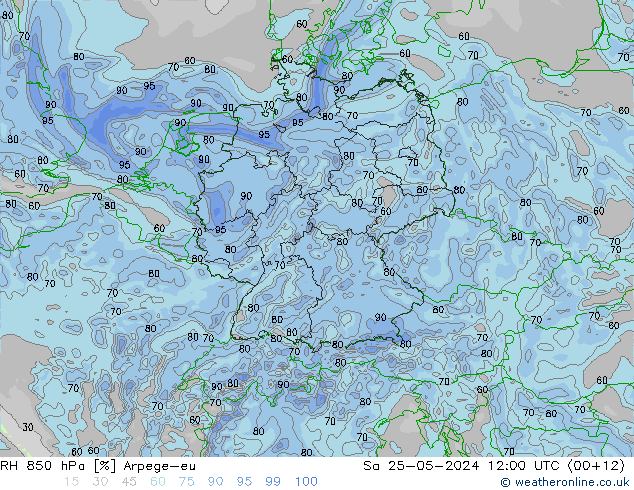 RH 850 hPa Arpege-eu Sa 25.05.2024 12 UTC