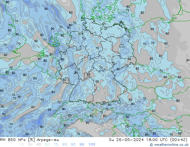 RH 850 hPa Arpege-eu Ne 26.05.2024 18 UTC