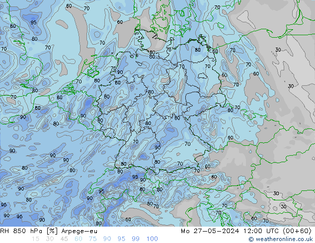 RH 850 hPa Arpege-eu Mo 27.05.2024 12 UTC