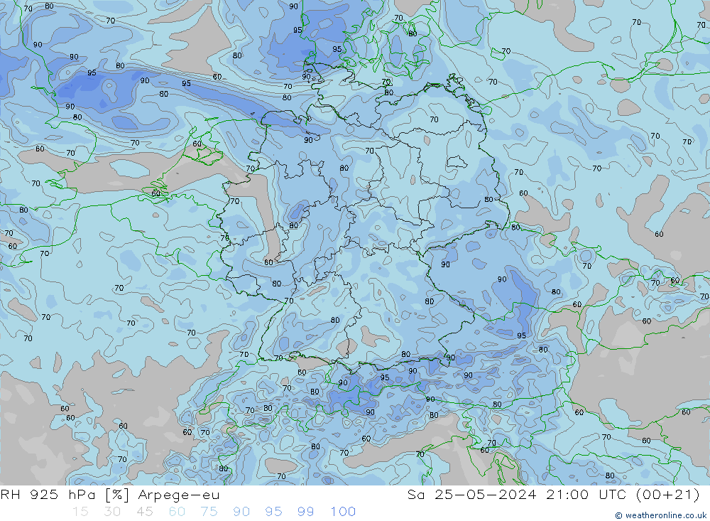 RH 925 hPa Arpege-eu So 25.05.2024 21 UTC