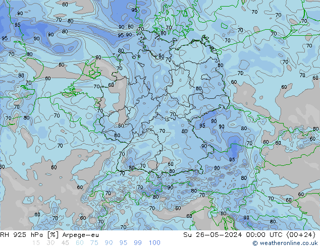 Humidité rel. 925 hPa Arpege-eu dim 26.05.2024 00 UTC