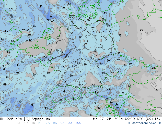 Humedad rel. 925hPa Arpege-eu lun 27.05.2024 00 UTC