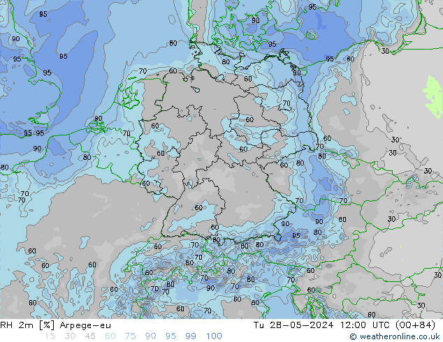 RH 2m Arpege-eu Di 28.05.2024 12 UTC