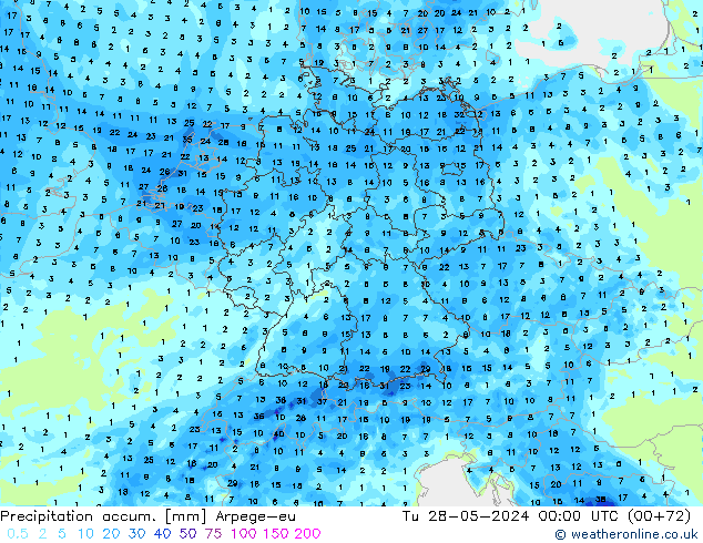 Precipitation accum. Arpege-eu  28.05.2024 00 UTC