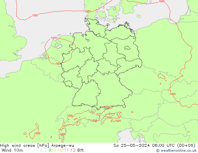 High wind areas Arpege-eu sáb 25.05.2024 06 UTC
