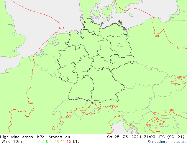 High wind areas Arpege-eu Sa 25.05.2024 21 UTC