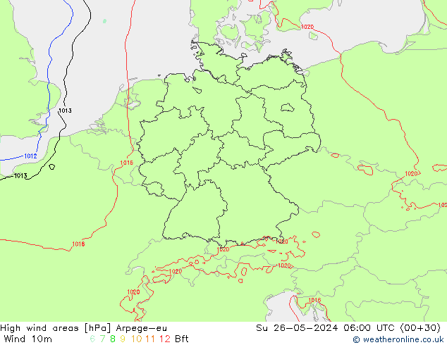 High wind areas Arpege-eu Вс 26.05.2024 06 UTC