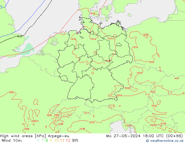 High wind areas Arpege-eu Po 27.05.2024 18 UTC