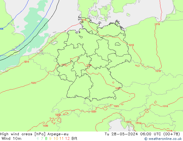 High wind areas Arpege-eu  28.05.2024 06 UTC