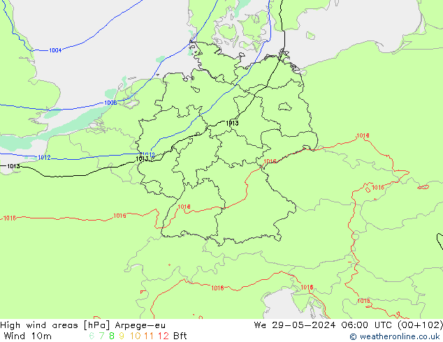 yüksek rüzgarlı alanlar Arpege-eu Çar 29.05.2024 06 UTC
