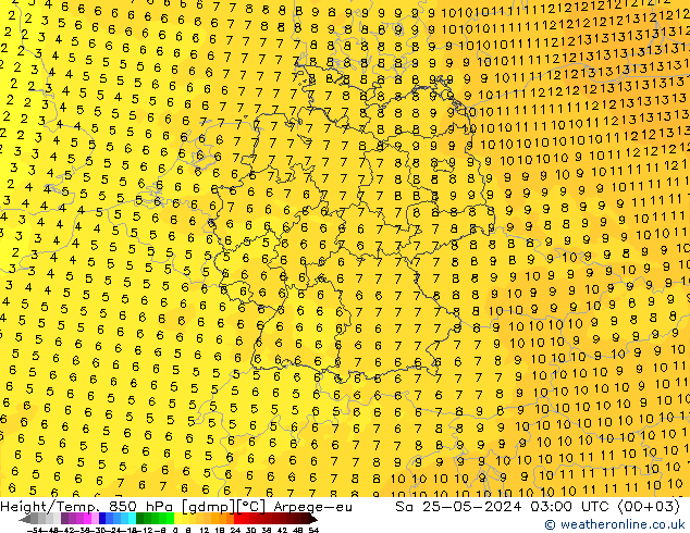 Height/Temp. 850 hPa Arpege-eu Sa 25.05.2024 03 UTC