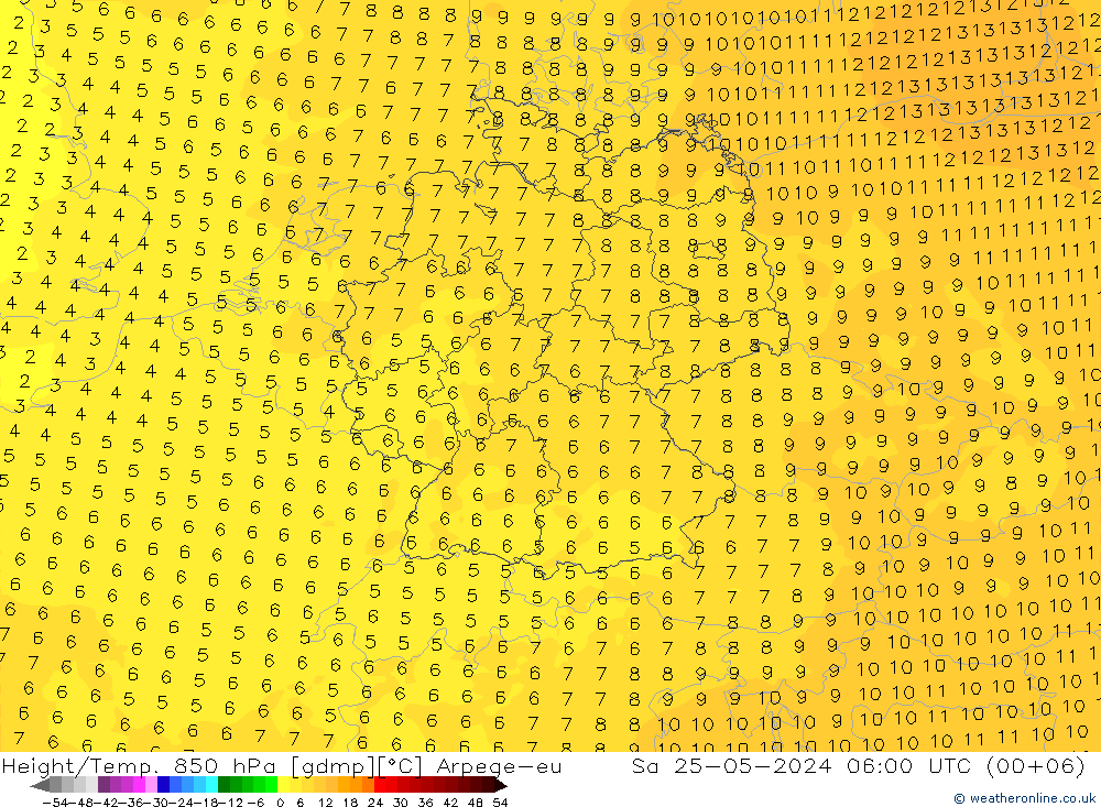 Geop./Temp. 850 hPa Arpege-eu sáb 25.05.2024 06 UTC